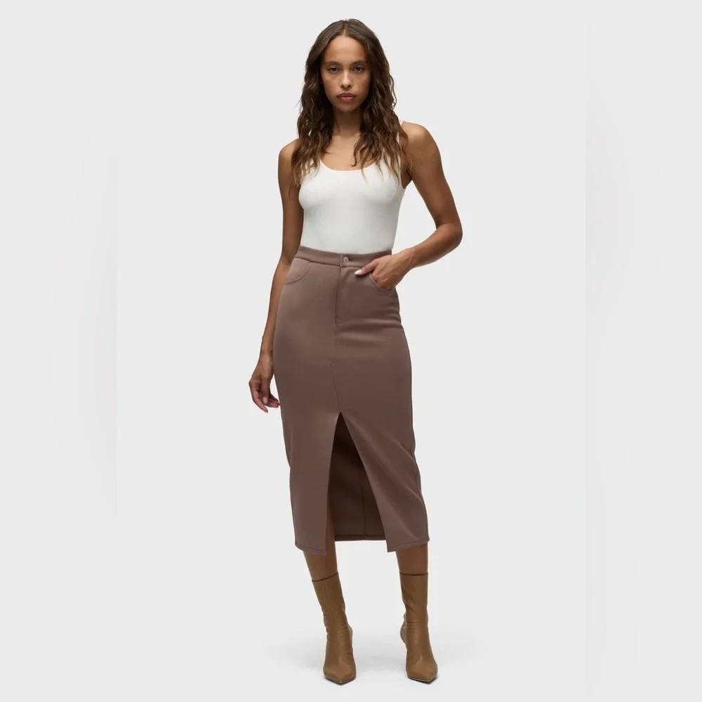 Hudson Reconstructed Chic Deep Taupe Midi Pencil Skirt with Front Slit Size 6